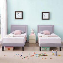 Load image into Gallery viewer, Set of 2 - Twin size Grey Upholstered Platform Bed Frame with Headboard