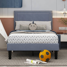 Load image into Gallery viewer, Set of 2 - Twin size Grey Upholstered Platform Bed Frame with Headboard