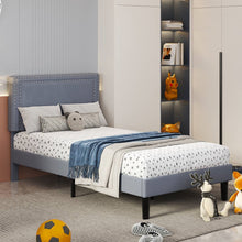 Load image into Gallery viewer, Set of 2 - Twin size Grey Upholstered Platform Bed Frame with Headboard