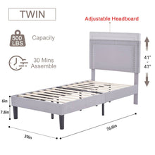 Load image into Gallery viewer, Set of 2 - Twin size Grey Upholstered Platform Bed Frame with Headboard