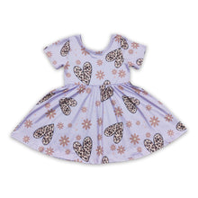 Load image into Gallery viewer, Leopard heart floral short sleeves girls valentine's dresses