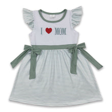 Load image into Gallery viewer, I love MOM embroidery stripe mother's day baby girls dress