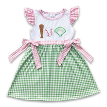 Load image into Gallery viewer, Baseball embroidery plaid baby girls dress