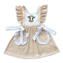 Load image into Gallery viewer, Cow embroidery bow pocket kids girls dresses