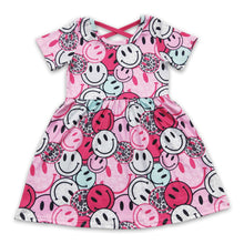 Load image into Gallery viewer, Hot pink short sleeves smile leopard baby girls summer dresses