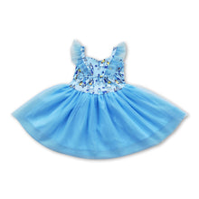 Load image into Gallery viewer, Blue dog flutter sleeves tulle baby girls dress