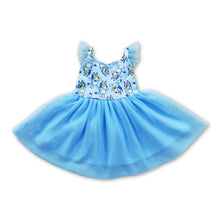 Load image into Gallery viewer, Blue dog flutter sleeves tulle baby girls dress