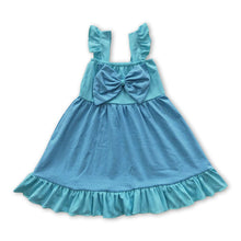 Load image into Gallery viewer, Sky blue bow flutter sleeves princess baby girls dress