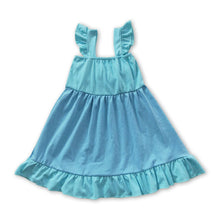 Load image into Gallery viewer, Sky blue bow flutter sleeves princess baby girls dress