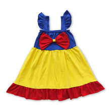 Load image into Gallery viewer, Red bow yellow blue flutter sleeves princess baby girls dress