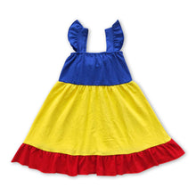 Load image into Gallery viewer, Red bow yellow blue flutter sleeves princess baby girls dress