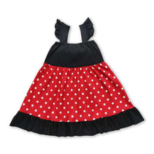 Load image into Gallery viewer, Red polka dots bow flutter sleeves princess baby girls dress