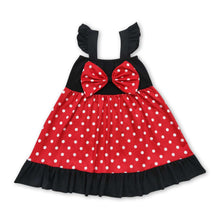 Load image into Gallery viewer, Red polka dots bow flutter sleeves princess baby girls dress