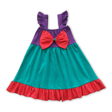 Load image into Gallery viewer, Red bow green purple flutter sleeves princess baby girls dress