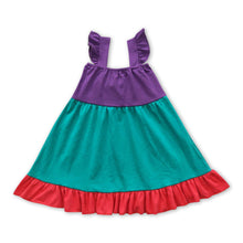Load image into Gallery viewer, Red bow green purple flutter sleeves princess baby girls dress