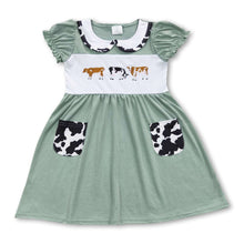 Load image into Gallery viewer, Short sleeves cow print baby girls dresses