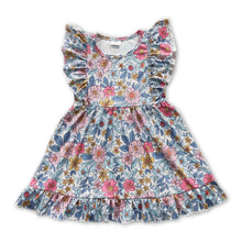 Load image into Gallery viewer, Flutter sleeves blue floral baby girls summer dresses