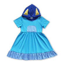 Load image into Gallery viewer, Blue dog short sleeves solid hooded cute girls dresses