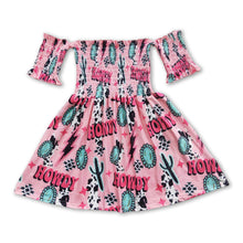 Load image into Gallery viewer, Howdy turquoise elastic kids girls western dresses