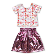 Load image into Gallery viewer, Cupcake love shirt leather skirt girls Valentine's outfits