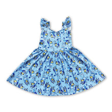 Load image into Gallery viewer, Flutter sleeves blue dog baby girls twirl dresses
