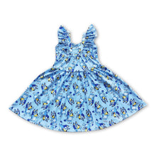 Load image into Gallery viewer, Flutter sleeves blue dog baby girls twirl dresses