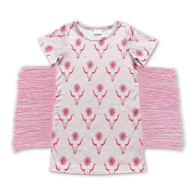 Load image into Gallery viewer, Bull skull short sleeves pink tassels girls western dress