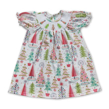 Load image into Gallery viewer, Christmas tree short sleeves smocked kids girls dresses