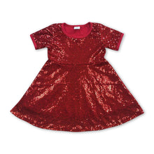 Load image into Gallery viewer, Short sleeves red sequin Christmas kids girls dresses