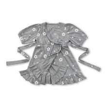 Load image into Gallery viewer, White flower grey cotton belt baby girls dresses