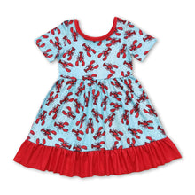 Load image into Gallery viewer, Blue short sleeves crawfish baby girls dresses