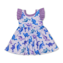 Load image into Gallery viewer, Purple flutter sleeves dinosaur girls dresses