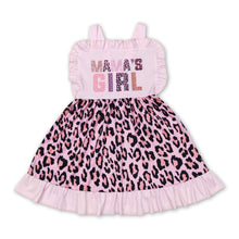 Load image into Gallery viewer, Pink mama's girl leopard ruffle kids dresses