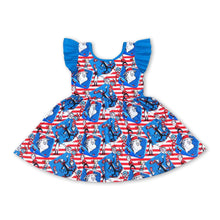 Load image into Gallery viewer, Flutter sleeves blue red stripe cat hat girls dresses
