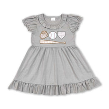 Load image into Gallery viewer, Grey short sleeves baseball embroidery girls dresses