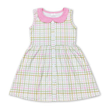 Load image into Gallery viewer, Sleeveless green pink plaid kids girls spring dresses