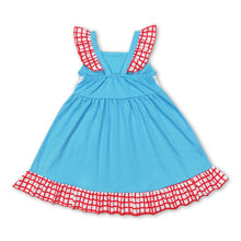 Load image into Gallery viewer, I love mom light blue plaid ruffle girls mother's day dress