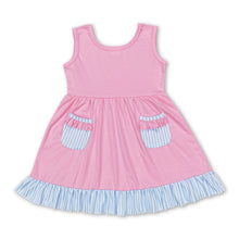 Load image into Gallery viewer, Sleeveless pink cotton pocket ruffle girls dresses