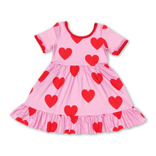 Load image into Gallery viewer, Short sleeves heart ruffle girls valentines dresses