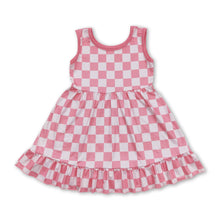 Load image into Gallery viewer, Sleeveless pink plaid ruffle baby girls summer dress