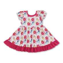Load image into Gallery viewer, Short sleeves dog flower ruffle baby girls dresses