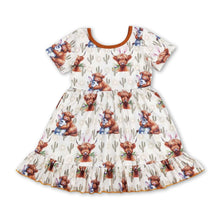 Load image into Gallery viewer, Cactus highland cow bunny girls easter dress