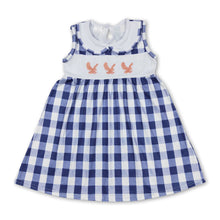 Load image into Gallery viewer, Navy plaid sleeveless eagles baby girls dresses