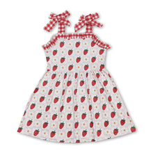 Load image into Gallery viewer, Plaid floral strawberry suspender girls dresses