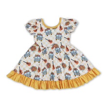 Load image into Gallery viewer, Short sleeves plaid floral guitar girls ruffle dress