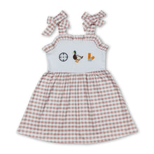 Load image into Gallery viewer, Khaki plaid duck suspender girls summer dresses