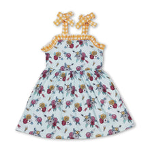 Load image into Gallery viewer, Yellow plaid suspender floral girls summer dresses
