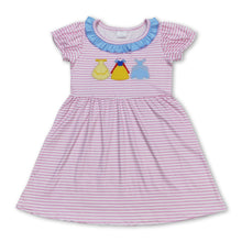 Load image into Gallery viewer, Short sleeves pink stripe princess girls dress