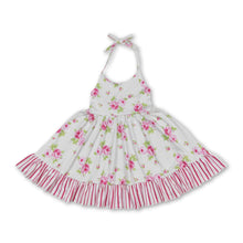 Load image into Gallery viewer, Pink floral stripe girls summer halter dresses