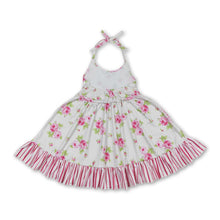 Load image into Gallery viewer, Pink floral stripe girls summer halter dresses